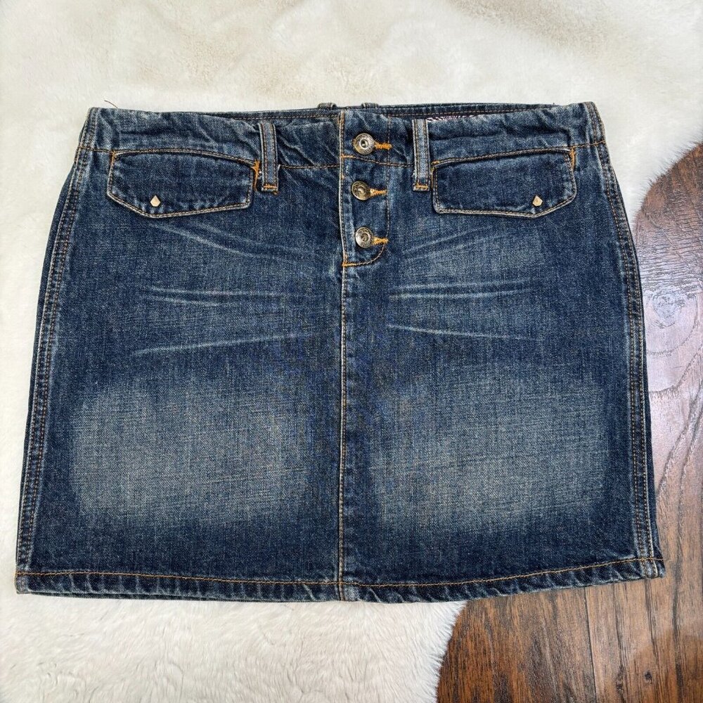 Volcom Mini Skirt 5‎ Y2K Dark Wash Button-Fly Denim Blue Women's